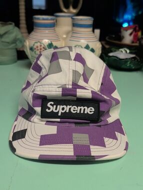 Supreme Purple White Gray Geometric Camp Cap